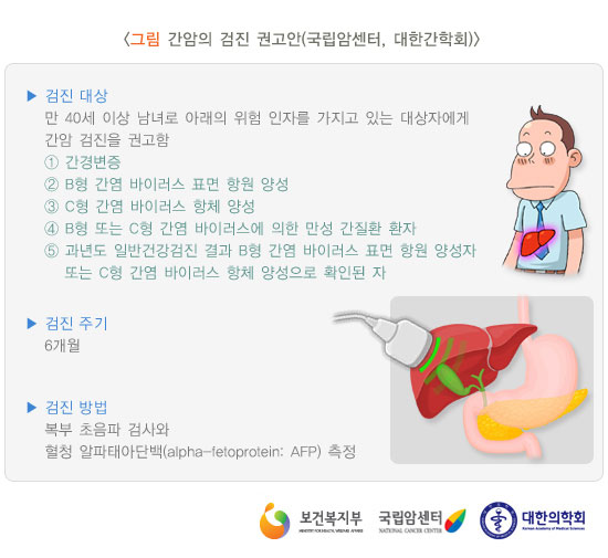 [그림: 간암의 검진 권고안(국립암센터, 대한간학회)]