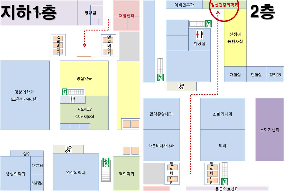 재활센터에서 정신건강의학과 이동 경로